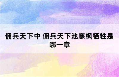 佣兵天下中 佣兵天下池寒枫牺牲是哪一章